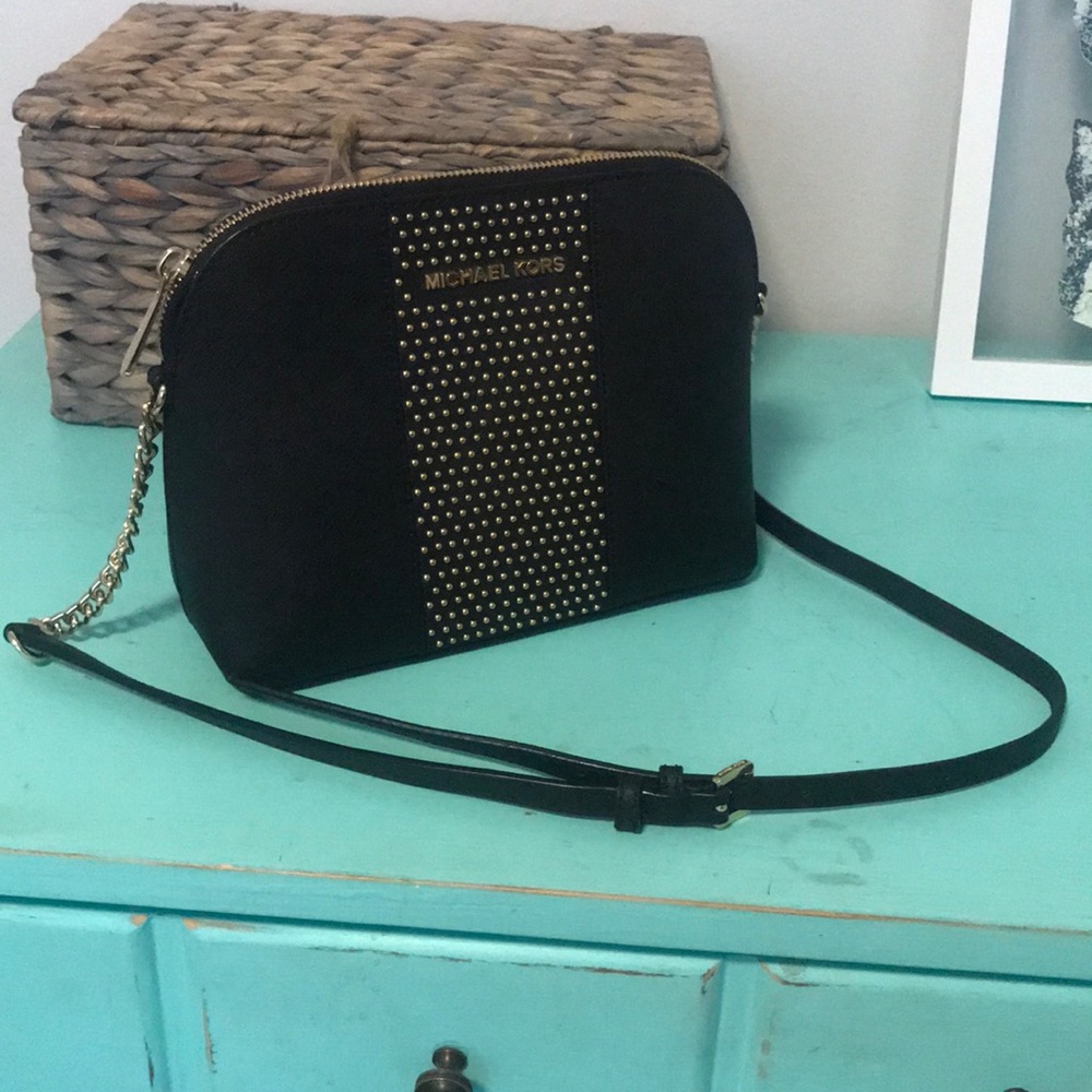 Black Michael Kors purse with gold studs